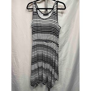 APT 9 Black White Stripe Tank‎ Dress Elastic Waist Midi